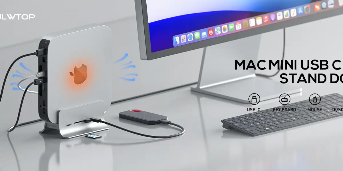 PULWTOP USB C Hub for Mac Mini, 5 in 1USB Hub Adapter Support M.2 NVMe SSD Expand (2).webp